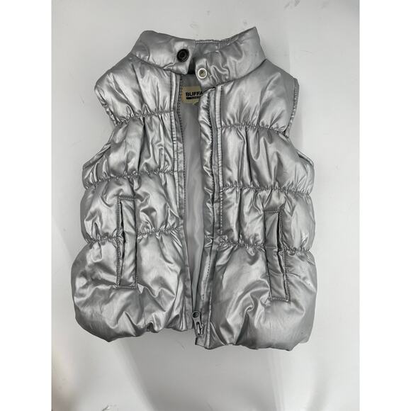 Buffalo David Bitton‎ Girls Silver Metallic Puffer Vest Pockets Full Zipper 3T - Picture 1 of 4